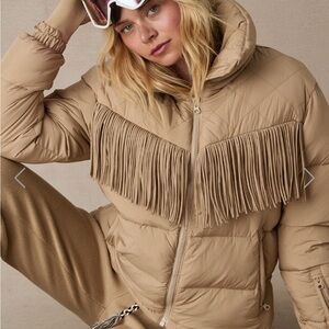 The Upside Tan Fringed Puffer Jacket